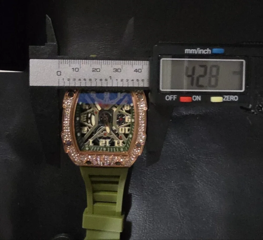 Rose Gold Diamond-Accent Olive Green Strap Mechanical Watch